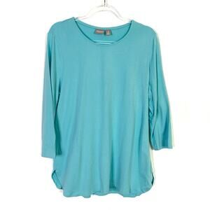 Chico's Aqua Blue 3/4 Sleeve Tunic Top Cotton Modal Chicos 2/ US Womens Large